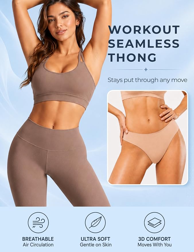 Seamless Thongs Invisible No Show Thong Panty Liners VPL Workout Underwear Cotton Thongs for Women G-Strings Tangas