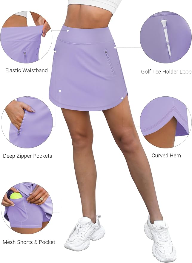 LouKeith Golf Skirts for Women Tennis Skirt with Zipper Pockets High Waisted Running Casual Athletic Skorts Built-in Shorts