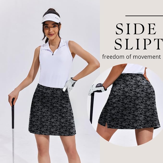 Ekouaer 16" Skorts for Women with Pockets Golf Pickleball Tennis Skirt | Silicone Grippers,2 Inner Pockets,Wide Waist,Side Slit Hem,Breathable,Soft,Lightweight