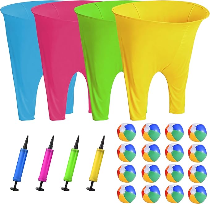 Granny Pants Outdoor Game Set, 4 Giant Pants with 16 Bouncy Balls & 4 Pumps, Funny Yard Toss Relay Game for Teens & Adults, Outdoor Party Game for BBQ, Picnic, Family Reunion & Team Building