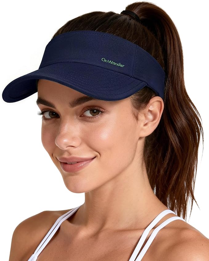Sun Visor Hats for Women Men - Wide Brim Quick Dry Adjustable Hat | Upf 80+ Sun Protection Sport Hat, Cooling Sweatband; Breathable Quick-Dry Fabric Visors for Running, Tennis, Golf, Sports