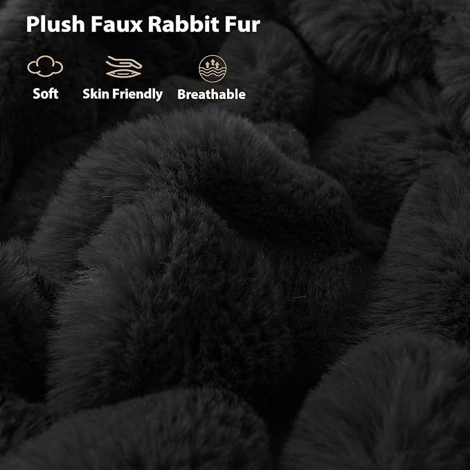 LIFEREVO Luxury Fluffy Faux Rabbit Fur Throw Blanket 60x80, Black | Plush Fuzzy Bubble Lap Throw for Couch Sofa Office, Soft Cozy Furry Bed Blanket Home Decoration, Washable & Skin-friendly
