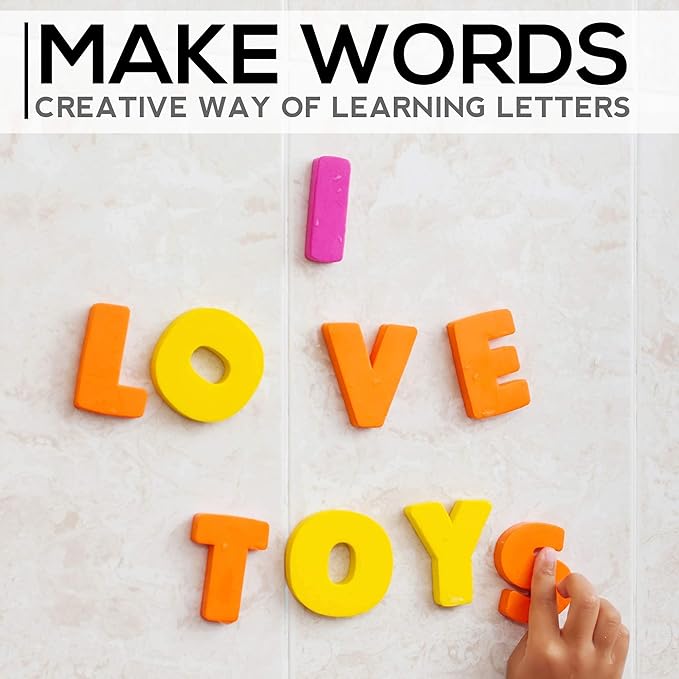 Bath Foam Alphabet Letters Toys - Non-Toxic Bathtub ABC Letters for Kids Toddlers - Premium Educational Floating Animals Puzzles with Toy Organizer for Baby Boys Girls - Set of 52 Pcs