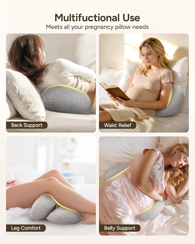 Pregnancy Wedge Pillow for Sleeping, Adjustable Maternity Pillow for Side Sleepers, Supports Back, Belly & Hip, Ideal for Pregnant Women, Bamboo Rayon Removable Cover, Grey (Plus)