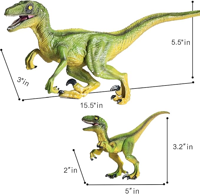 JR PARK 2Pcs Dinosaur Toys, 15.5″ Large Velociraptor Green Dinosaur Action Figure, Realistic Dinosaurs Toys Gifts for Boys Girls, Birthday Gifts Christmas Decor