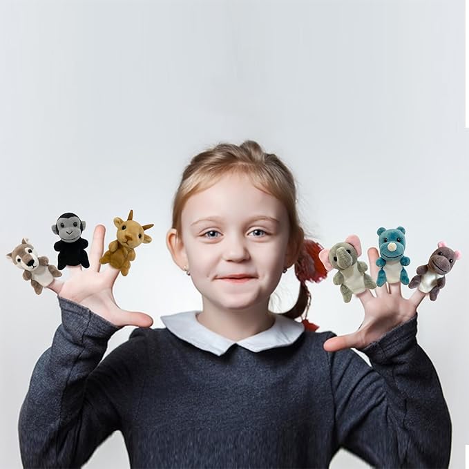 Jungle 6pcs Finger Puppets Set, Cute Animal Puppet for Role-Playing Mini Hand Puppets Hippopotamus Wolf Chimpanzee Rhinoceros Elephant Goat (jungle03)