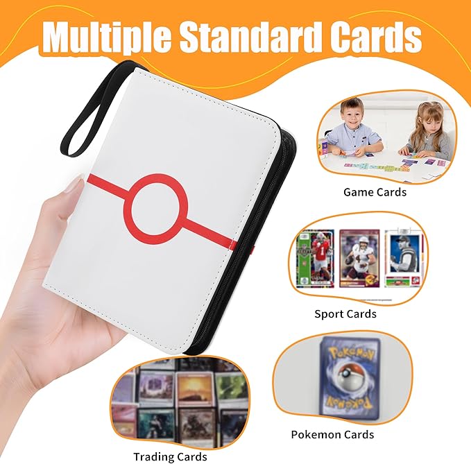Card Binder 4 Pocket, Trading Card Binder With 50 Removable Sleeves, Portable Card Collection Binder for Standard Cards