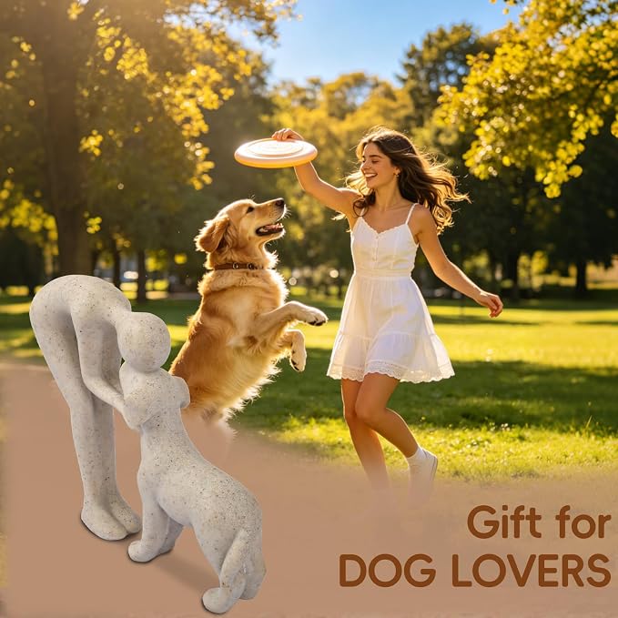 Abstract Person and Dog Head-to-Head Figurine Sandstone | abstract sculpture celebrating the bond between person and pet. Intimate head-to-head Touching memory keepsake for dog lovers