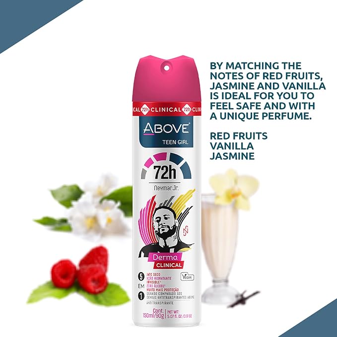 ABOVE 72H Whole Body Spray Deodorant for Women – Neymar Jr Teen Girl – Antiperspirant Deodorant Spray – No Stains, Cruelty & Alcohol Free – Vegan Long-Lasting Protection - Rose & Musk Scent (4 Pack)