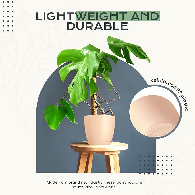 Plant Pots Indoor with Drainage, 10 Pack Multi-Size Planters Set, Pink | Drainage holes included Multiple sizes 7/6.6/6/5.3/4.8 In Indoor plants and flowers Durable plastic construction