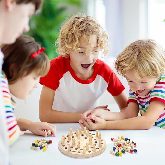 Wooden Memory Chess Matching Game: Large Family Board Games for Kids and Adults, Montessori Preschool Learning Educational Toy, Birthday Gift for Age 3 4 5 6 7 8+ Boy Girl