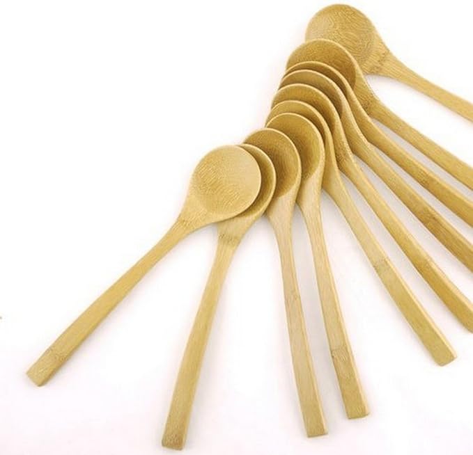 JapanBargain, 10-Piece Bamboo Dinner Spoons Set, 8-Inch Reusable Wooden Spoons for Kids, Appetizer, Dessert, Ice Cream, Yogurt, Fruit, Snack, Condiment, Eco-Friendly Flatware for Family Use