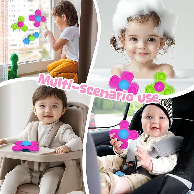 Suction Spinner Toys for Babies Silicone Baby Bath Toys for Kids Ages 1-3 Boy Girl Gift,Pop Spinner Sensory Toy for Baby Infant Suction Cup Toddler Travel Toy,Easter Basket Essentials