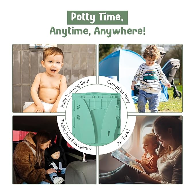 Teo - Portable Toddler Travel Potty – Foldable, Lightweight, Leak-Proof Toilet for Kids with Travel Bag & Disposable Liners – Compact Potty Chair for Home & On-the-Go Use (Adventure Green)