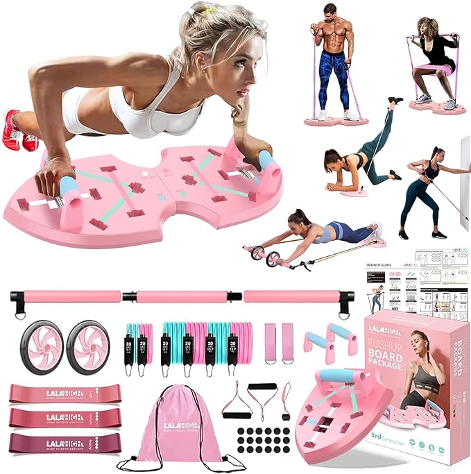 LALAHIGH Push Up Board,36 in 1 Home Gym Equipment with Ab Roller Wheel & Resistance Bands, Portable Foldable Workout Board for Full Body Strength Training Men Women,Gift for Boyfriend