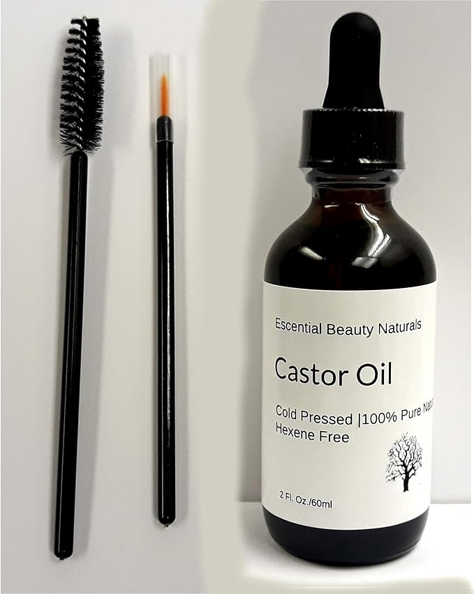 Castor Oil (2 oz) 100% Pure, Cold Pressed, Hexene Free, Stimulate Growth for Eyelashes, Eyebrows, Hair. Lash Growth Serum. Brow Treatment