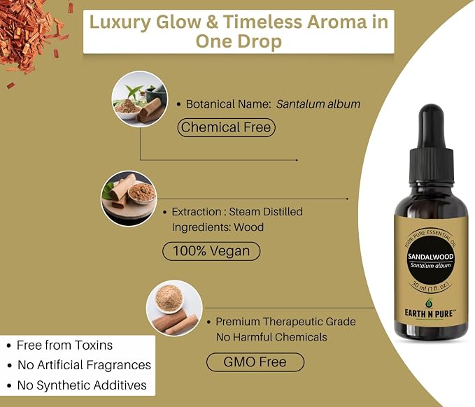 Earth N Pure Sandalwood (Chandan Oil) Essential Oil for Skin- Natural and Therapeutic Grade - 100 ml