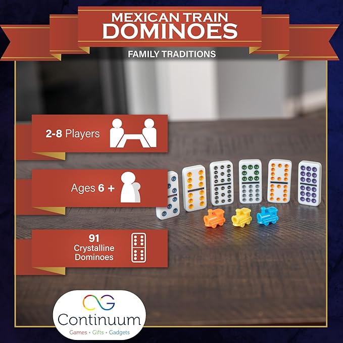 Family Traditions Mexican Train Dominoes Tin, Crystalline Dominoes