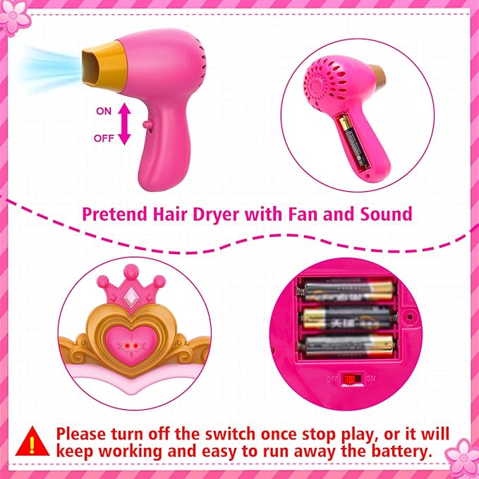 Toddler Vanity Magic Makeup Set Table and Chair Girl Toy Automatically Mirror with Music Light Pink Toys for 2 3 4 5 Year Old Girls Hair Salon Pretend Play Princess Dress Up Playset Gift Toddler 1-3