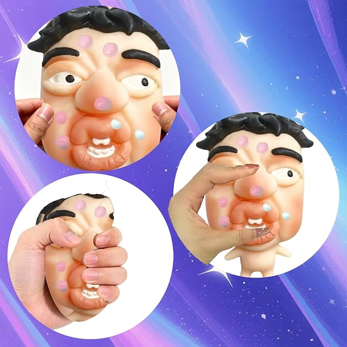 Pimple Popper Toy Set, Ultra Soft Cute Face Pimple Popping Fidget Toy, Refillable Pimple Toy with Sensory Cream, Silicone Squishy Squeeze Toy for Stress Relief & Anxiety Relief(GrumpFace)