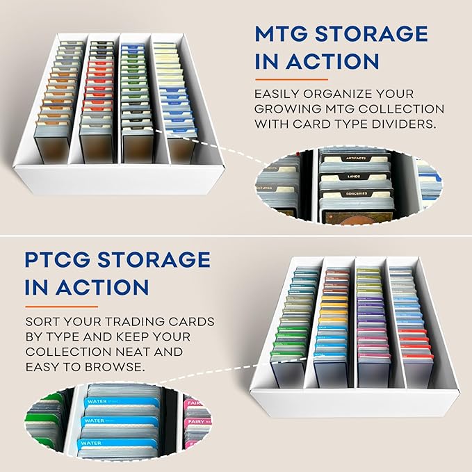 Fageverld 4-Pack Trading Card Storage Box, 3200 Count Cardboard 4 Row Card Box for MTG TCG Baseball Sports Cards Collection, Top loader Storage Boxes, includes Card Dividers & Stoppers