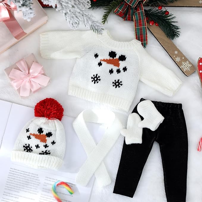 6 Pcs Christmas 18 Inch Doll Clothes and Accessories Winter Outfits Set Sweaters Trousers Hats Shoes for 18 Inch Doll Gift(White,Snowman)