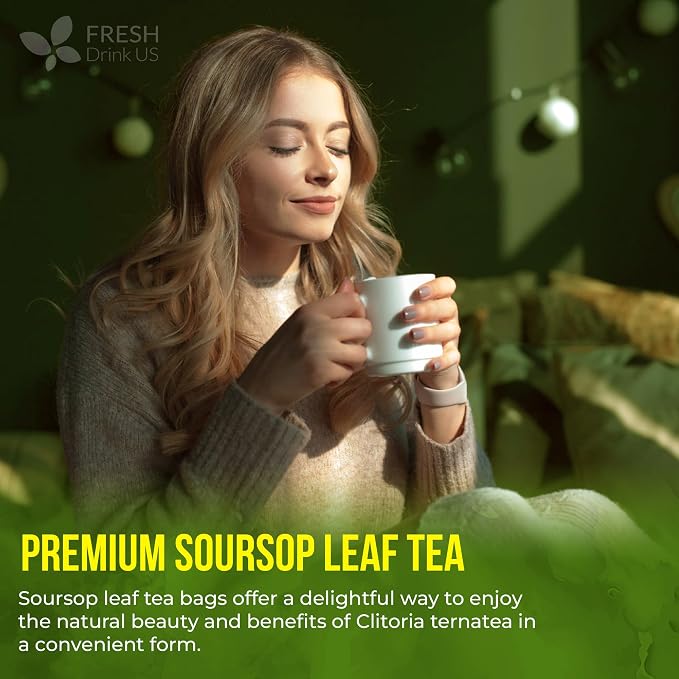 FreshDrinkUS, Premium Soursop Graviola Leaf Tea | 45 Tea Bags form Powder, 100% Natural and Pure, Handmade, Made With Natural Materials-Corn Fiber Tea Bag, Sugar/Caffeine Free, Hoja Guanabana Tea