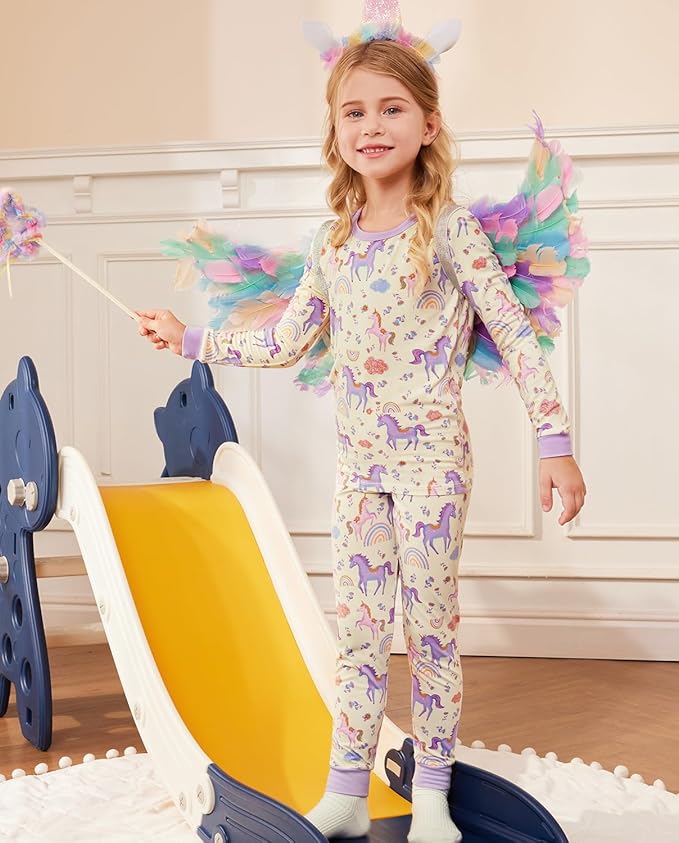Bamboo Viscose Toddler Girls Kids Pajamas Unicorn Mermaid Pjs Long Sleeve Snug fit 12M-8Y 2pcs Soft Jammies