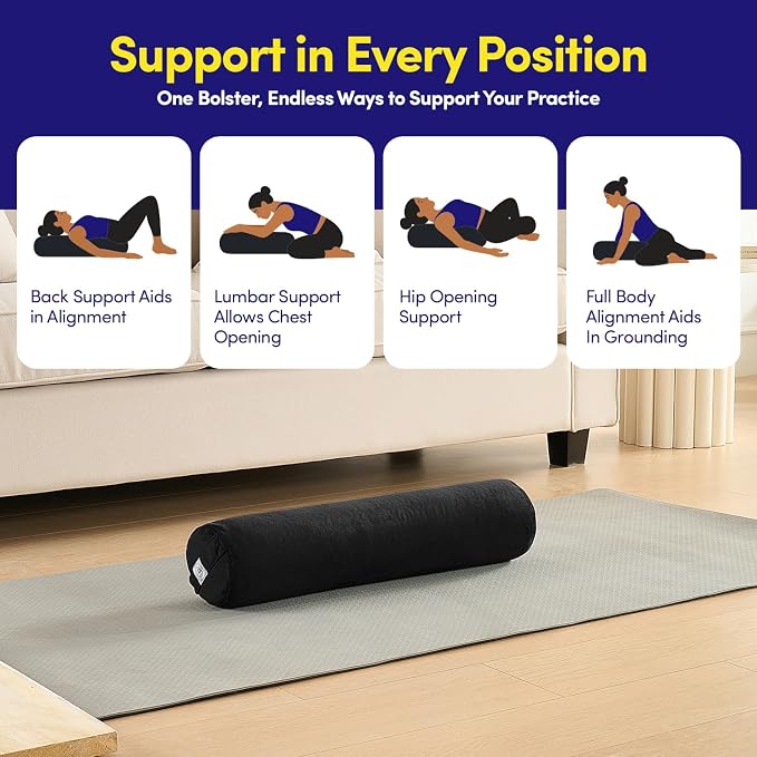 Meditation Cushion Bolster Pillow for Restorative Yoga โ Supportive Cushion for Meditation, Pilates, and Relaxation โ Filled with Buckwheat Hulls - Removable Cover
