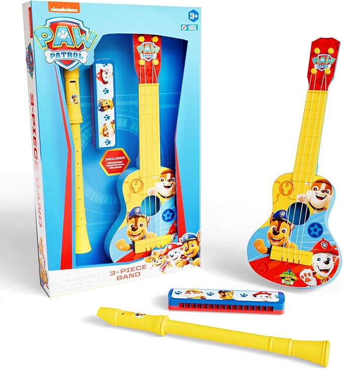 Lollipop Paw Patrol Adventure 3-Piece Band Set - Rescue Harmonica, Ukulele, and Flute Trio -Toddler Musical Instruments Set
