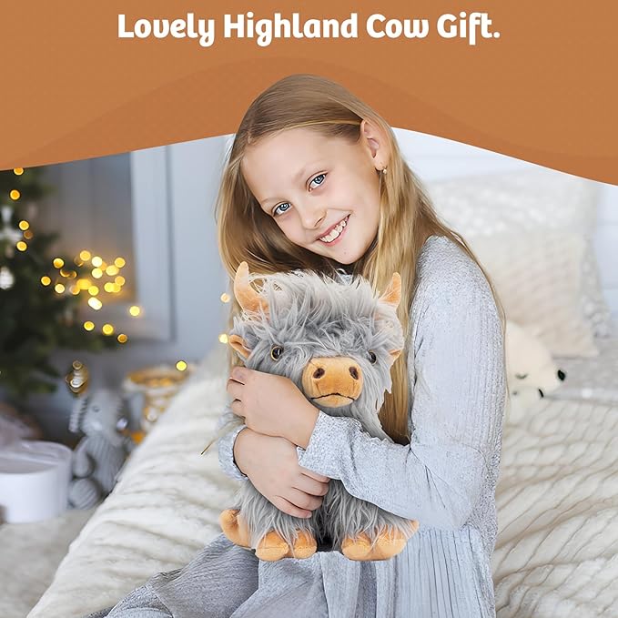 MARYSUN Highland Cow Stuffed Animal Toy - Gray Stuffed Animal Gift for Girls and Kids