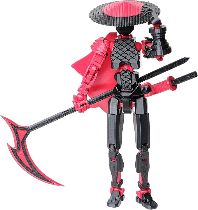(Assembly Completed Dummy 20 Action Figure, 8.1 inches, Strong Magnetic Accessories, 10 in 1, 3D Printed Robot Multi-Jointed Movable,Oni Warrior Series, Black&Red