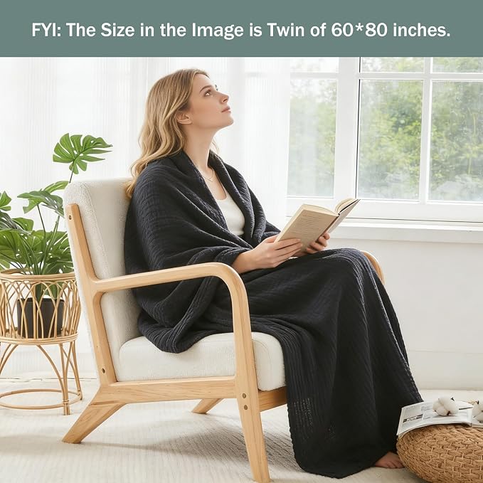 EMME Muslin Blankets for Adults Throw Blanket for Couch Breathable Gauze Soft Lightweight Airy Black King 108" x 90"