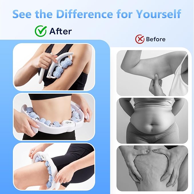 Cellulite Massage Tool - Lymphatic Drainage Tool for Deep Tissue Fascia Massage - Muscle Roller for Legs & Buttocks, Anti-Cellulite Massager for Body Contouring and Skin Smoothing(Blue)
