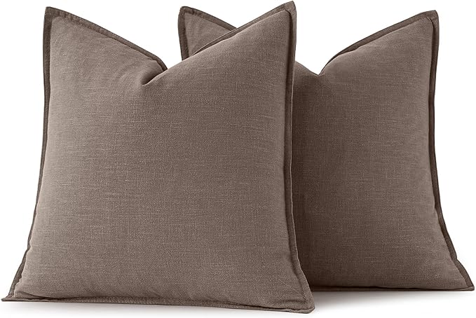 MIULEE Decorative Linen Euro Sham Pillow Covers 24x24 Malt Ball | Boho Farmhouse Fall Autumn Couch Throw Pillows for Bed, Pack of 2 Accent Modern Pillowcases, Sofa Livingroom Home Decor