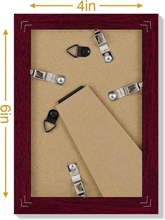 Vittanly 4x6 Picture Frames Set of 9 for Wall Mount & Tabletop, Cherry Red | Display Pictures 3.5x5 with Mat or 4x6 without Mat, Small Photo Frames, Engineered Wood with Shatter Resistant Plexiglass