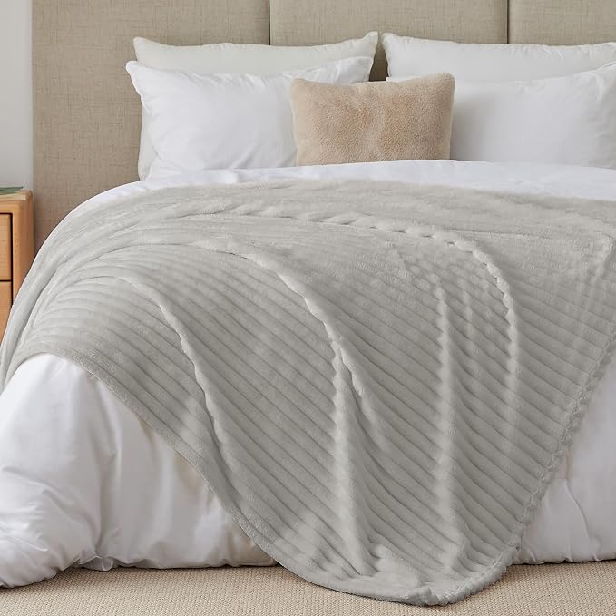 BEDELITE Ribbe Blankets Queen Size for Bed, Light Grey, 90"x90" | Ultra-Soft Plush Fleece, Warm Yet Lightweight, Ribbed Texture, Home Decor, Machine Washable, Giftable, All-Season Use