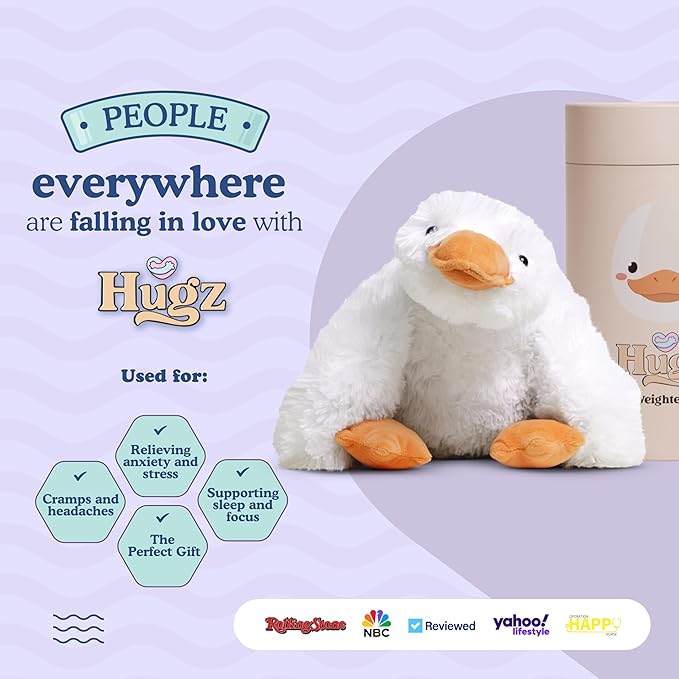 Hugz Official Quackers The Duck – Premium Weighted Stuffed Plushie 3.8 lb for Adults & Kids – Microwavable Stuffed Animal – Heatable & Coolable – Super Soft Fur – Gift Ready Tube Packaging