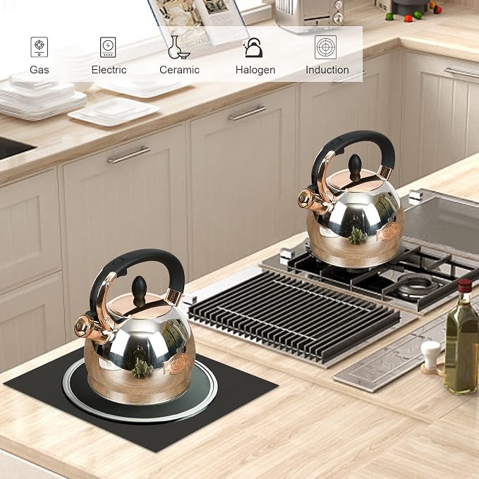 Stainless Steel Whistling Tea Kettle with Metal Capsulated Bottom for Quick Heat Distribution 2.8 Quart