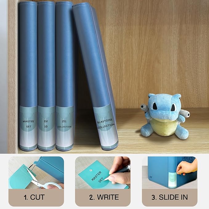 9 Pocket Card Binder, 360 Cards Trading Cards Games Collection Holder Book Folder with Customizable Label Slot and Side-Loading Sleeves (Blue)