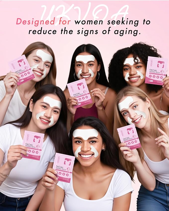 UKVOA Forehead Wrinkle Patches & Smile Line Patches, Overnight Facial Wrinkle Treatment with Hyaluronic Acid, Aloe, Collagen & Vitamin E to Lift Smile Lines for Women 72pcs