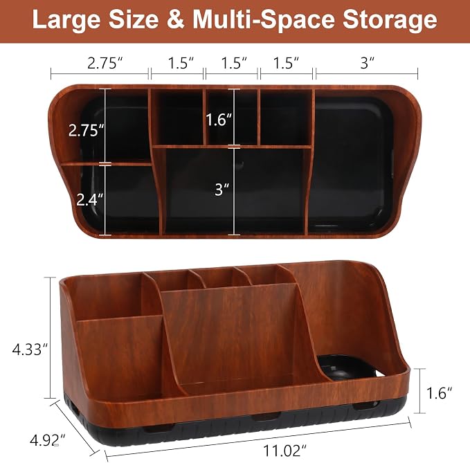 GFWARE Bathroom Decor and Accessories - Detachable 7 Slots Kids Electric Toothbrush and Toothpaste Holde for Bathroom Tray Countertop Vanity Storage, Bathroom Sink Storage Organizer, Red Wood