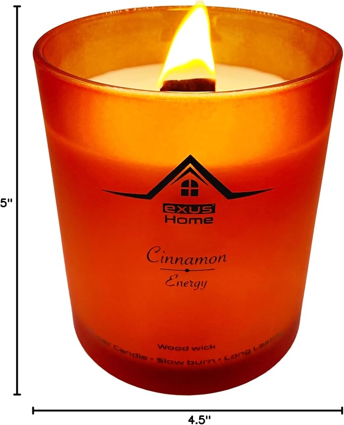 Exus Hand Crafted, Soy Wax, Wood Wick, Aromatic Candle. Non-Toxic (Apple Cinnamon/Energy)