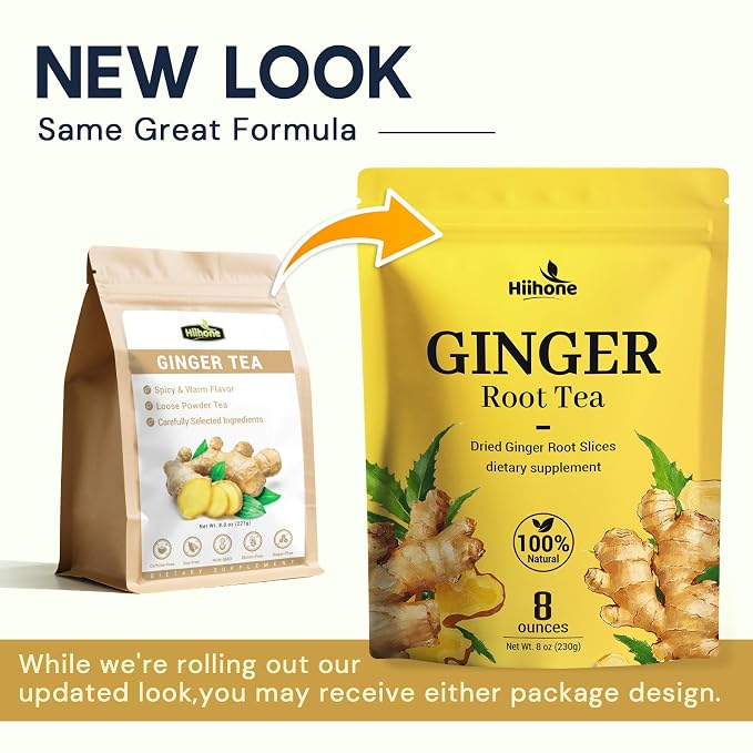 Dried Ginger Root Tea Cut and Sifted 8 oz, | Natural Ginger Pieces for Herbal Tea, Brewing, Cooking and Baking, Warm and Spicy Flavor