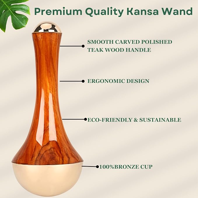 Kansa Wand Face & Body Massager, Bronze Wand with Wooden Handle, Detoxification & Deep Relaxation, Manual Massage Wand, Home Use