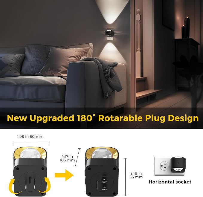 L LOHAS LED Night Light Projector, Night Lights Plug into Wall Light Sensor | Dusk to Dawn Sensor, Rotating Plug in Nightlight, Daylight Dimmable Nightlights for Bathroom, Hallway, Gaming Room,1 Pack