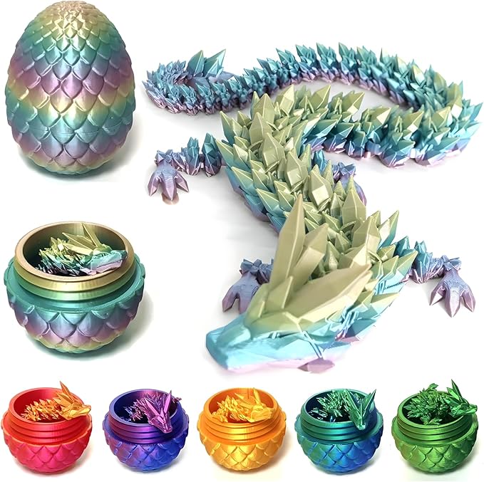 Pigmiss 3D Printed Dragon Egg Crystal Dragon Fidget Toy Full Articulated Dragon Mystery Dragon Eggs with Dragon Inside Home Office Desk Decor Gifts Toys (Multilcolor)