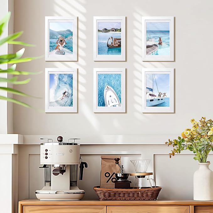 HappyHapi 4x6 Picture Frame Set of 10, Wall or Tabletop Display, White | White Picture Frames 4x6 Display Photos 3.5x5 with Mat or 4x6 without, Gallery Wall Frame Set, Modern Classic Home Decor