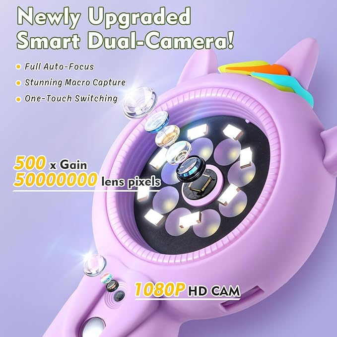 Kids Microscope- 500x Magnification,16X Zoom,Handheld Microscope for Kids with HD Cam,Portable Science Learning Tool,Christmas Birthday Gifts for Boys Girls Aged 3-12 (Purple)