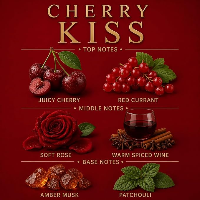 Cherry Kiss Affinati 10 oz Scented Candle for Home – Long Lasting Fruity Soy Blend Candle with Wooden Wick, Strong Scent Throw Glass Jar Candles, Premium Clean Burning Aromatherapy Gifts